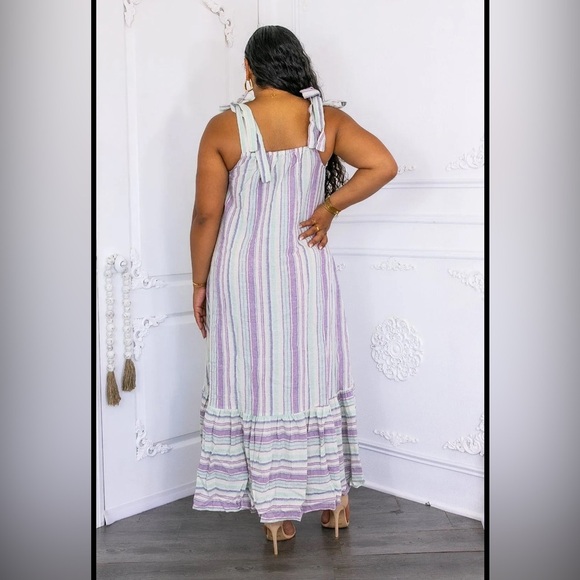 Striped Purple and White Maxi Dress - Picture 3 of 3